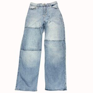 Hollister Jeans Curvy Ultra High Rise Dad Patchwork Light Wash Sz 5 Baggie Denim